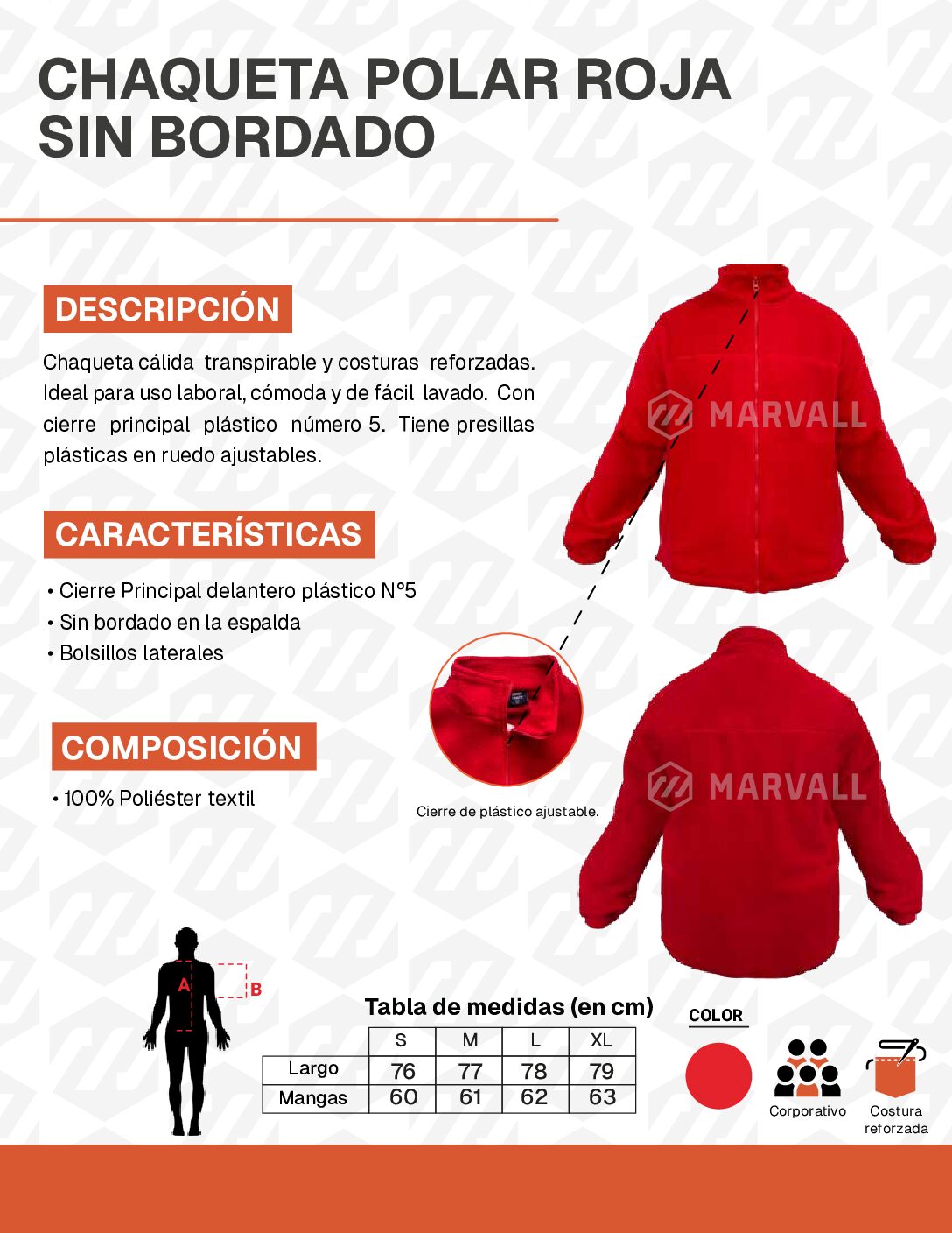 CHAQUETA POLAR ROJA SIN BORDADO