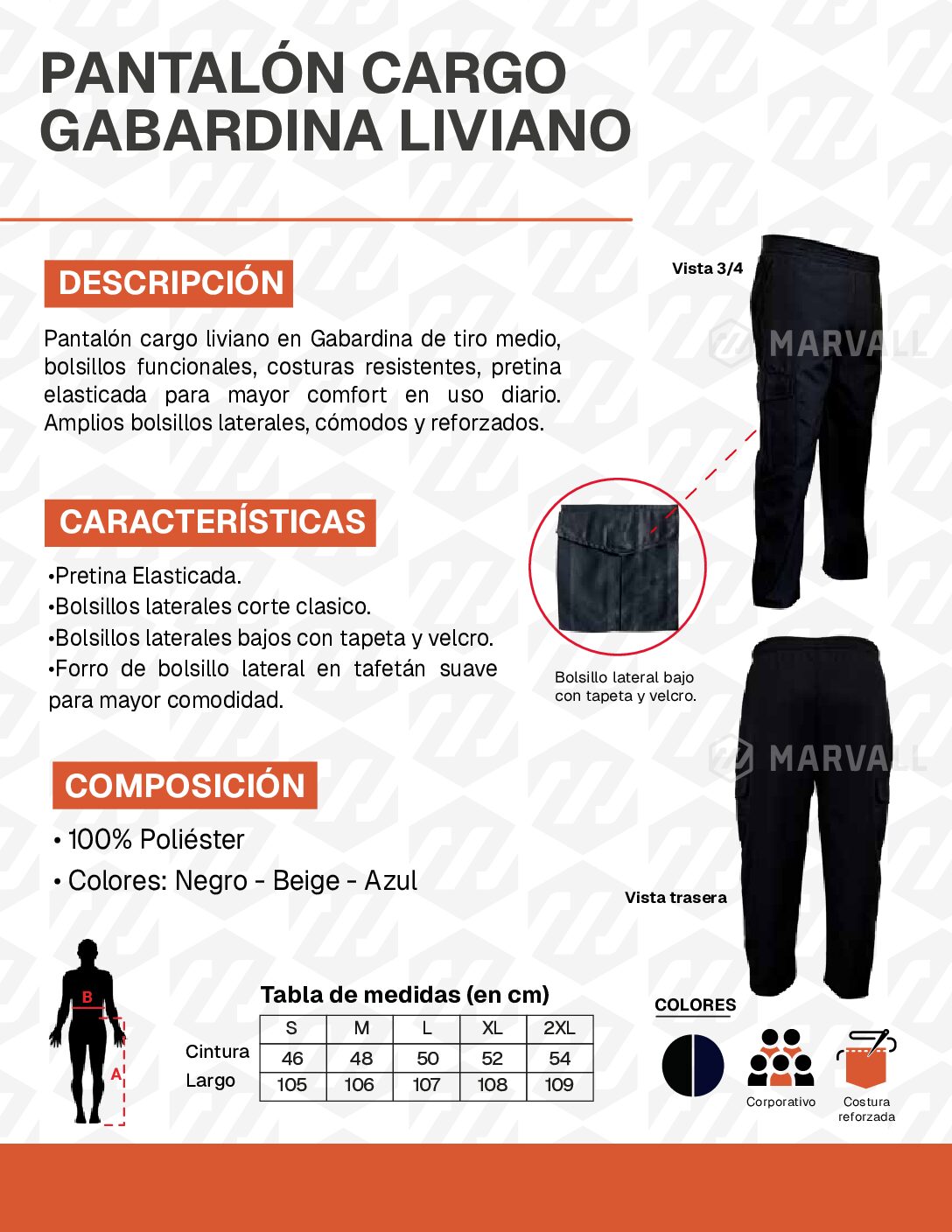 Pantalón cargo gabardina liviano